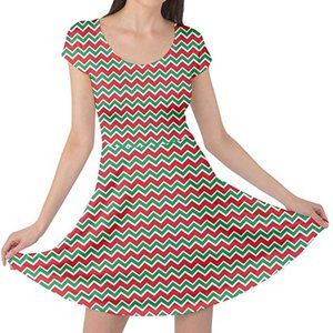 Christmas Zigzag Print Skater Dress Size L